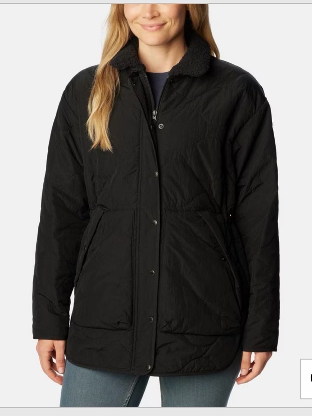 Columbia Jacket Women’s Black Quilted Puffer Jacket with Sherpa Collar
